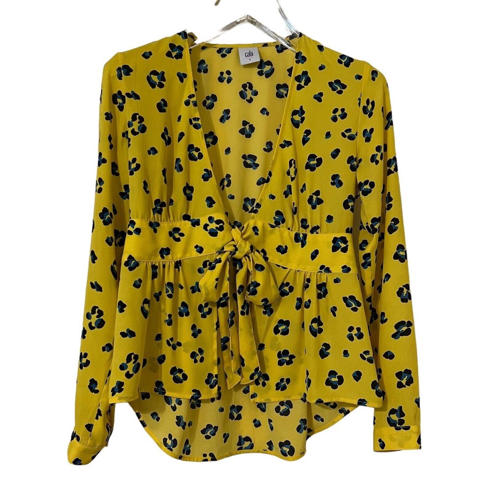 🌵 CAbi Sunny Limited Yellow Leopard Print Tie Front Cardigan Style Top - S